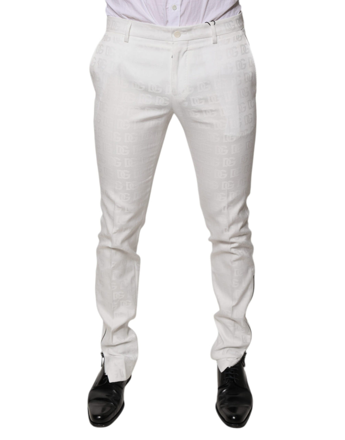 White Cotton Tapered Formal Dress Pants