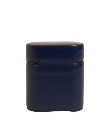 Blue Leather Logo Print Flip Holder Airpods Case