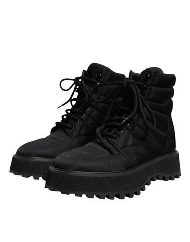 Black Padded Mid Calf Lace Up Boots Shoes