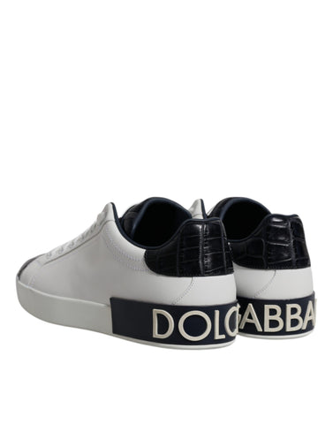 White Black Leather Portofino Sneakers Shoes