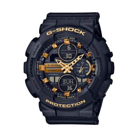 Casio GMA-S140M-1AER sports watch with black strap and digital display, showcasing durable design and sleek style.