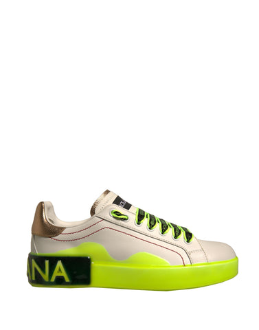 White Yellow Portofino Leather Sneakers Shoes
