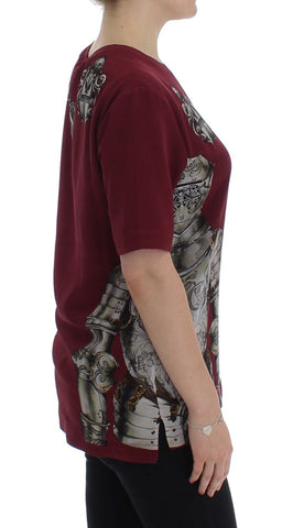 Red Knight Print Silk Blouse T-shirt