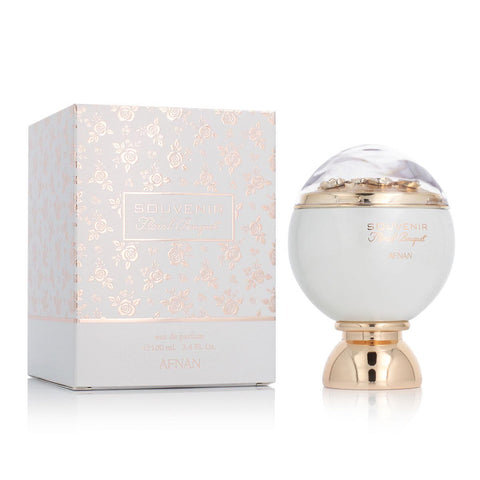 Afnan Souvenir Floral Bouquet Eau De Parfum 100ml bottle with floral design, displayed on a neutral background.