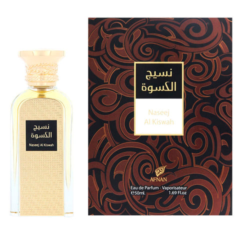 Afnan Naseej Al Kiswah Eau De Parfum 50ml spray bottle with elegant packaging, designed for women seeking a luxurious fragrance.