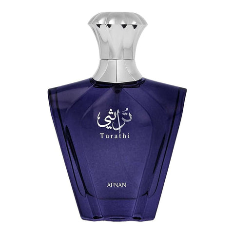 Afnan Turathi Blue Homme Eau De Parfum 90ml spray bottle, masculine fragrance with blue packaging, by Jag Couture London-New York.