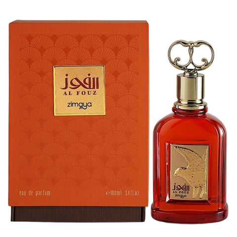 Zimaya Al Fouz Eau De Parfum 100ml bottle by Jag Couture London - New York, elegant glass perfume bottle on a neutral background