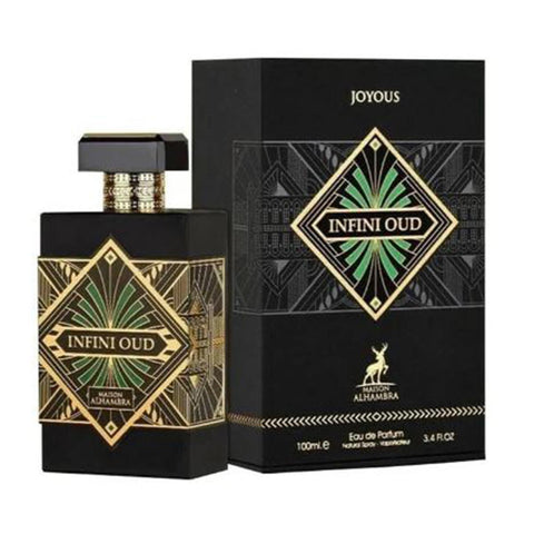 Maison Alhambra Joyous Infini Oud Eau De Parfum spray, 100ml bottle with elegant design, by Jag Couture London-New York.