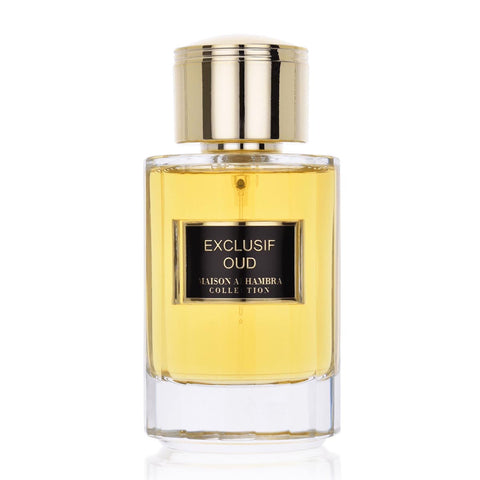 Maison Alhambra Exclusif Oud Collection Eau de Parfum spray by Jag Couture London featuring a sleek 100ml bottle.