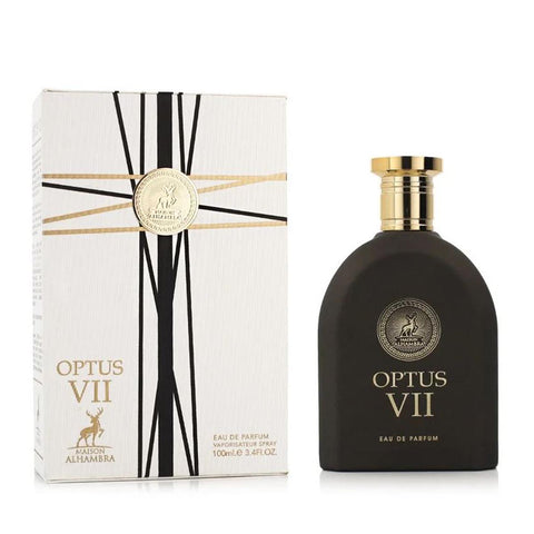 Maison Alhambra Optus Vii Eau De Parfum 100ml spray by Jag Couture London, featuring a sleek perfume bottle with elegant design.