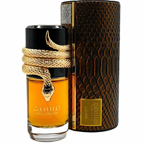 Jag Couture London Lattafa Musamama Eau de Parfum spray bottle, 100ml, with elegant packaging and floral fragrance design.