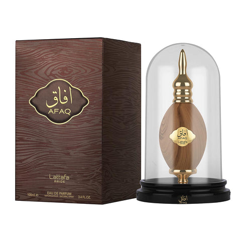 Jag Couture London Pride Afaq EDP spray 100ml bottle with elegant packaging and floral and woody scent elements.