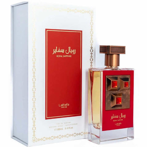 Jag Couture London Pride Royal Sapphire Eau de Parfum spray 100ml bottle with sleek blue packaging and elegant design.