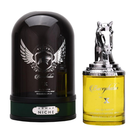 Armaf Bucephalus Nx Eau De Parfum 100ml bottle with sleek design and label, displayed on a neutral background.