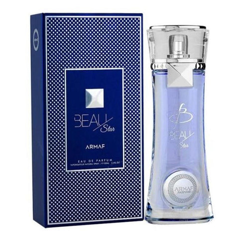 Armaf Beau Star Eau De Parfum 100ml bottle with sleek design, fragrance details, and elegant packaging.