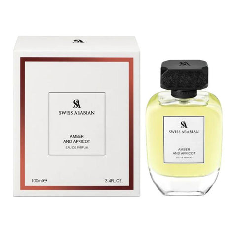 Swiss Arabian Amber and Apricot Eau De Parfum spray by Jag Couture London, featuring a 100ml bottle with amber and apricot notes.