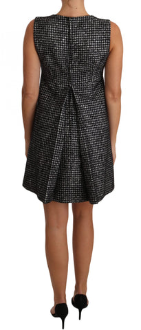 Gray houndstooth floral appliqué shift mini dress by Dolce & Gabbana, featuring a stylish pattern and elegant design.