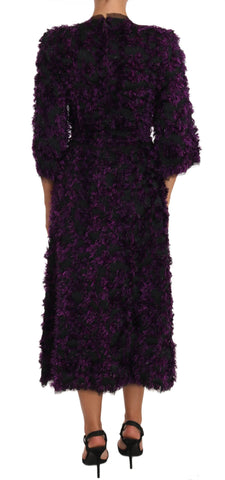 Purple fringe midi sheath dress by Dolce & Gabbana, featuring elegant fringe details and a fitted silhouette.