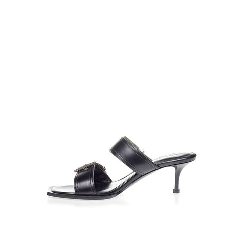 Black Leather Stiletto Heel Sandals