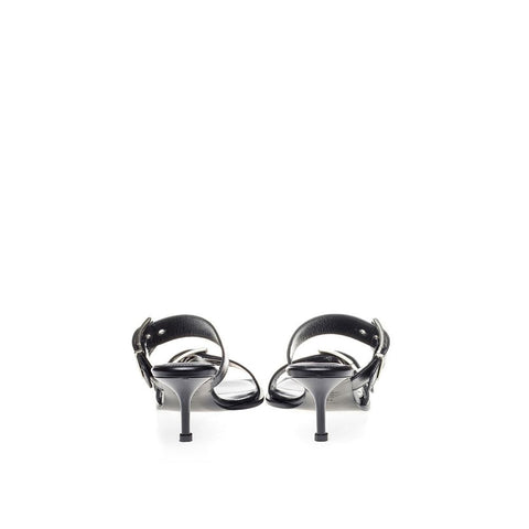 Black Leather Stiletto Heel Sandals