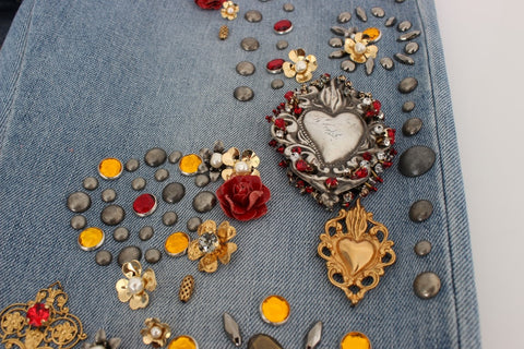 Crystal Roses Heart Embellished Jeans