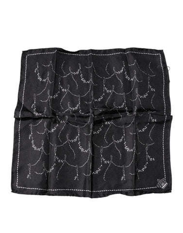 Black Patterned Silk Handkerchief Scarf