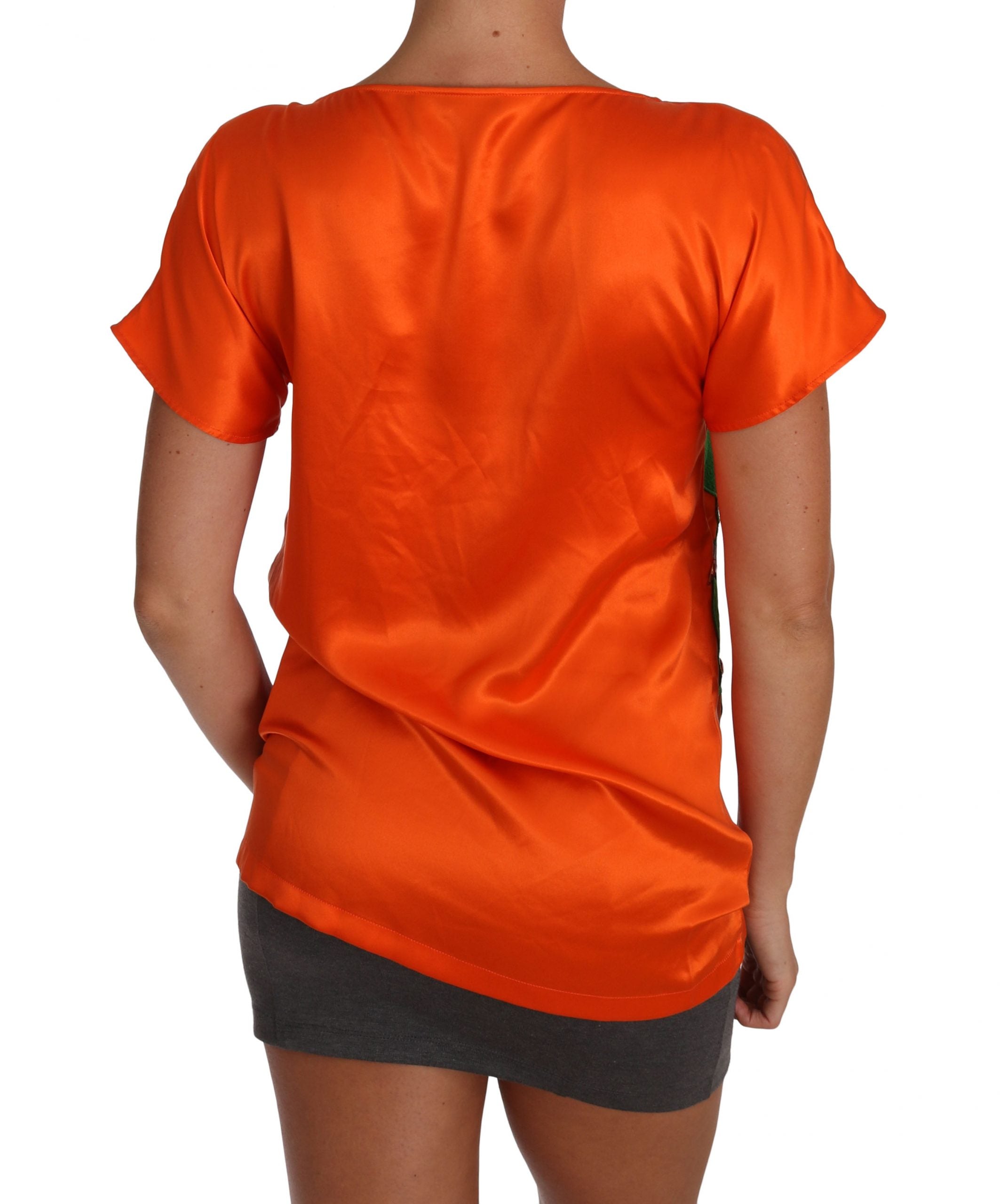 Silk orange Lemon crystal T-shirt top by Dolce & Gabbana with lemon and crystal embellishments on the front.