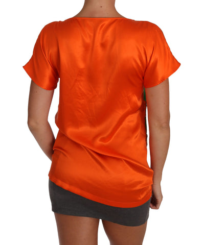 Silk orange Lemon crystal T-shirt top by Dolce & Gabbana with lemon and crystal embellishments on the front.