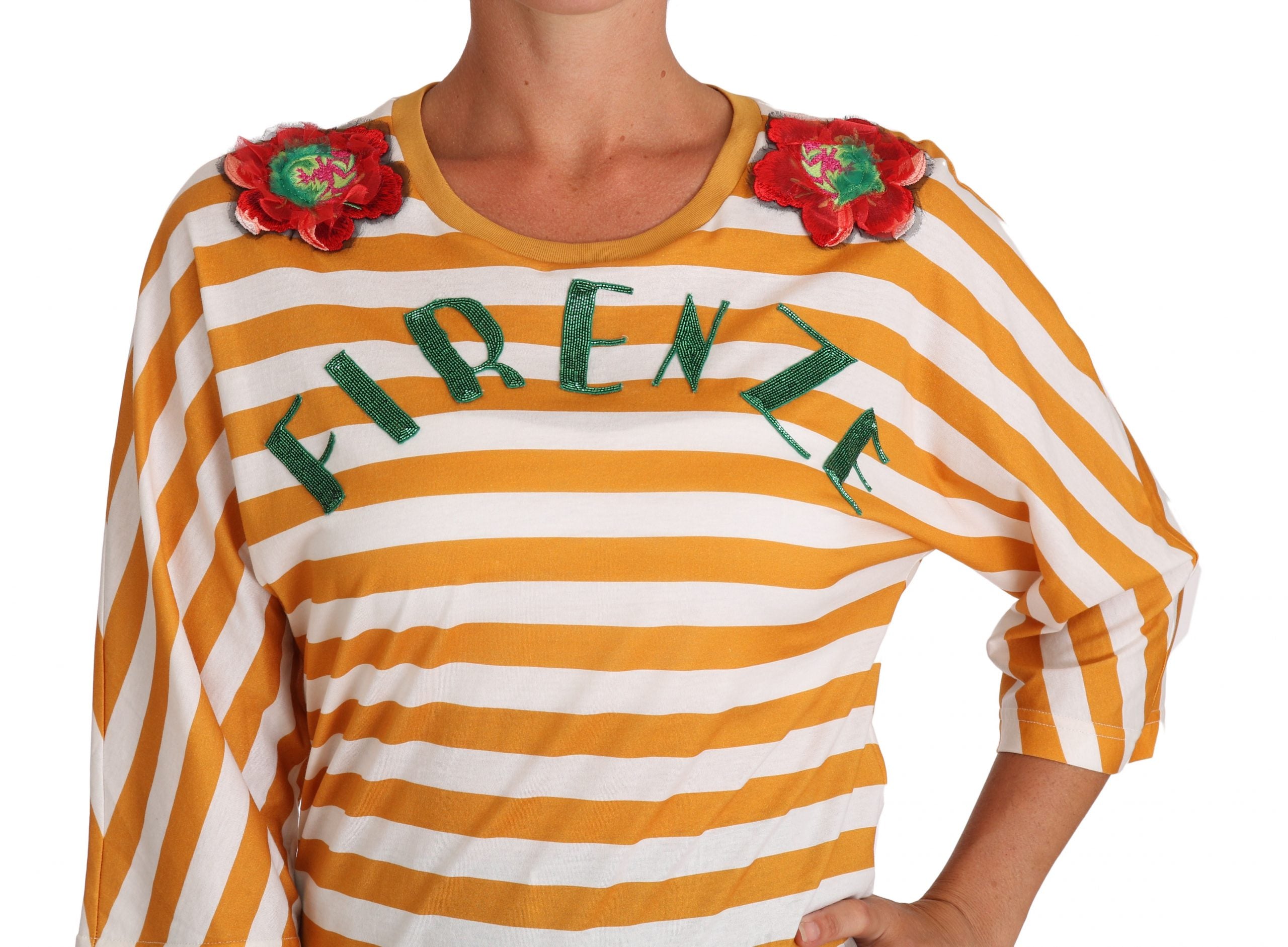 White Dolce & Gabbana FIRENZE top T-shirt with orange accents, casual fit, soft fabric, displayed on a plain background.
