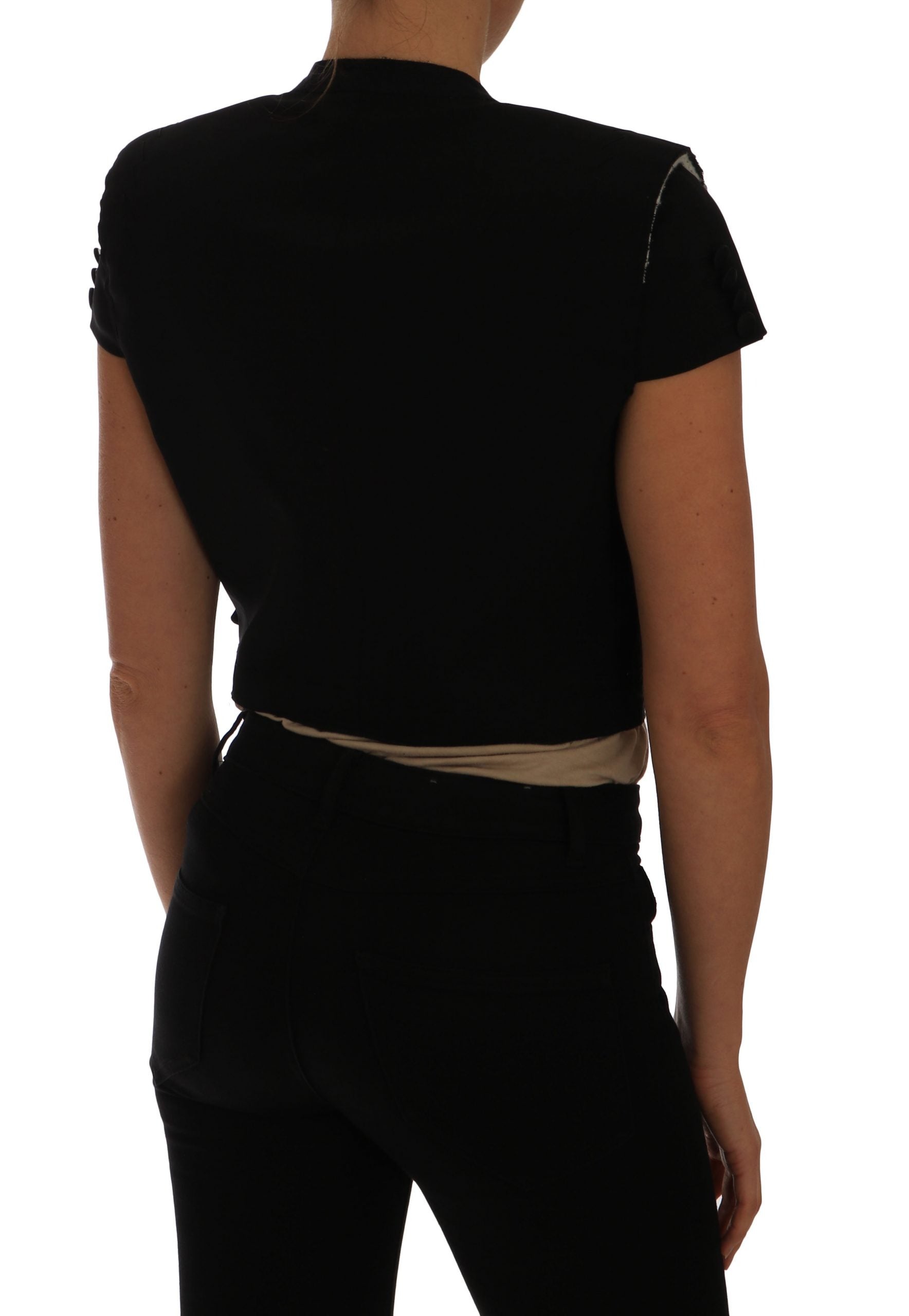 Black short cropped blazer jacket by Dolce & Gabbana, tailored fit with structured lapels and sleek design.