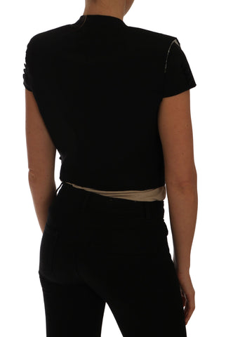 Black short cropped blazer jacket by Dolce & Gabbana, tailored fit with structured lapels and sleek design.