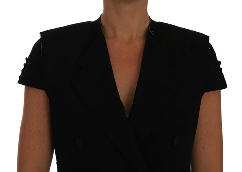 Black short cropped blazer jacket by Dolce & Gabbana, tailored fit with lapel collar and stylish design, displayed on a hanger.