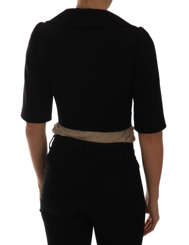 Black short cropped blazer jacket by Dolce & Gabbana, tailored fit with sleek design and structured collar.
