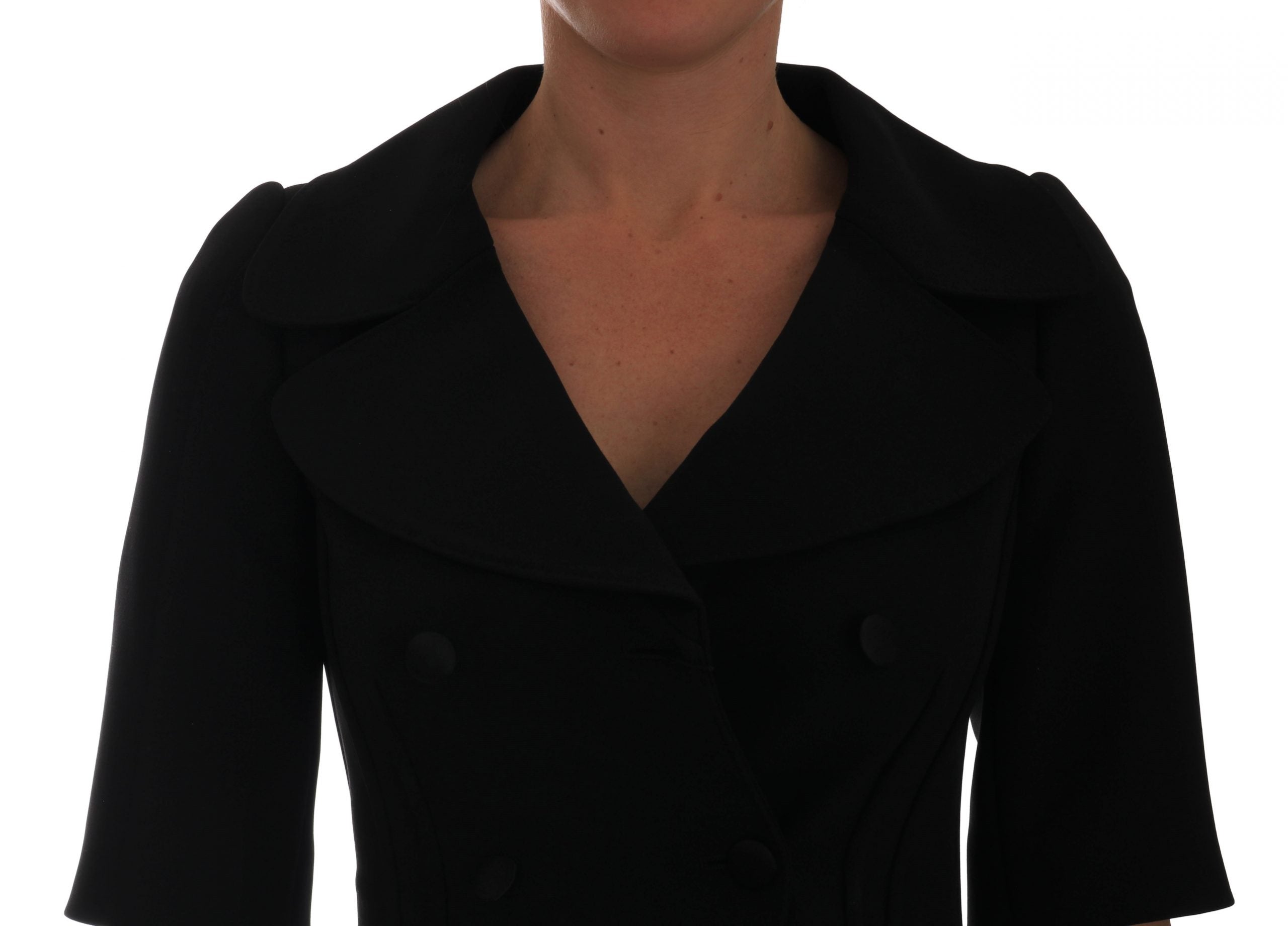 Black short cropped blazer jacket by Dolce & Gabbana, tailored fit with lapel collar and stylish design.