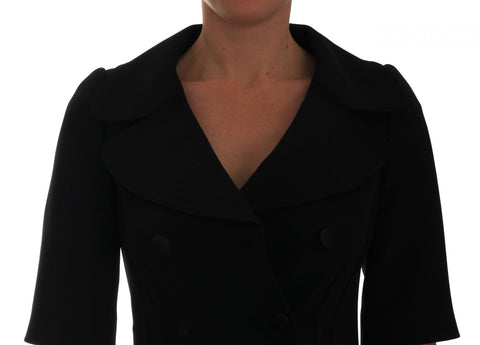 Black short cropped blazer jacket by Dolce & Gabbana, tailored fit with lapel collar and stylish design.