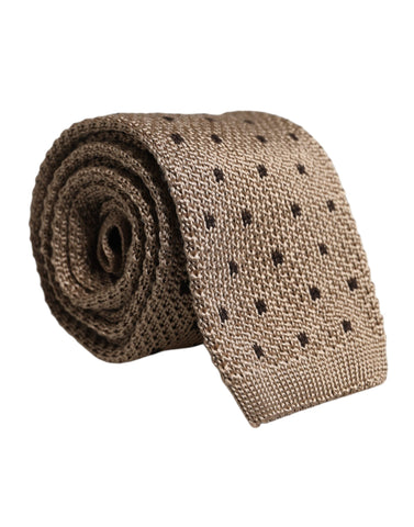 Beige Polka Dot Silk Adjustable Necktie Tie