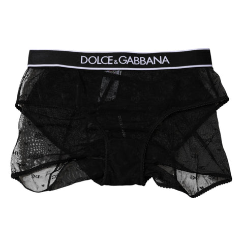 Black Tulle Nylon Mid Waist Panty Underwear