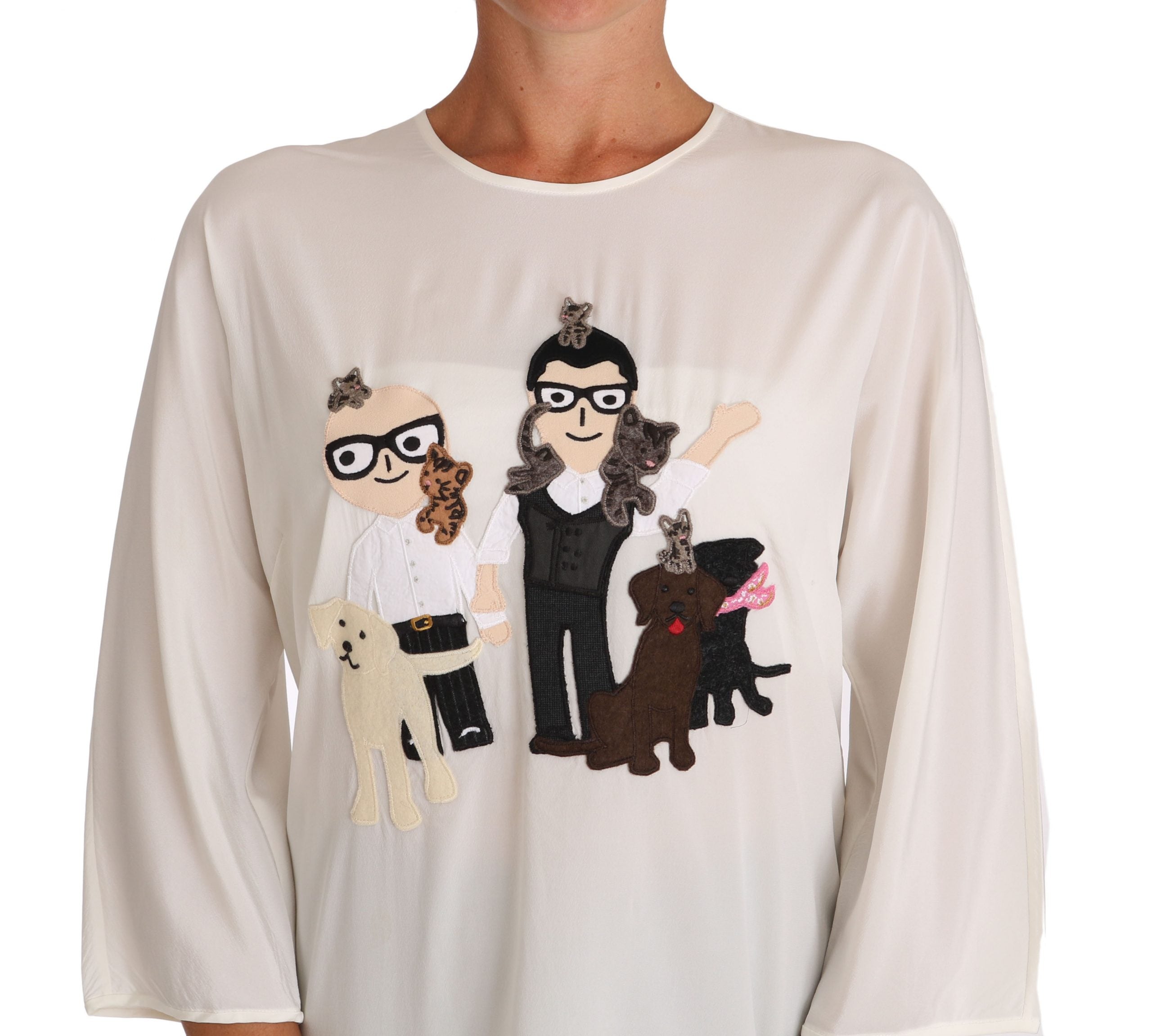 White silk blouse T-shirt by Dolce & Gabbana, featuring a relaxed fit and elegant design, displayed on a neutral background.