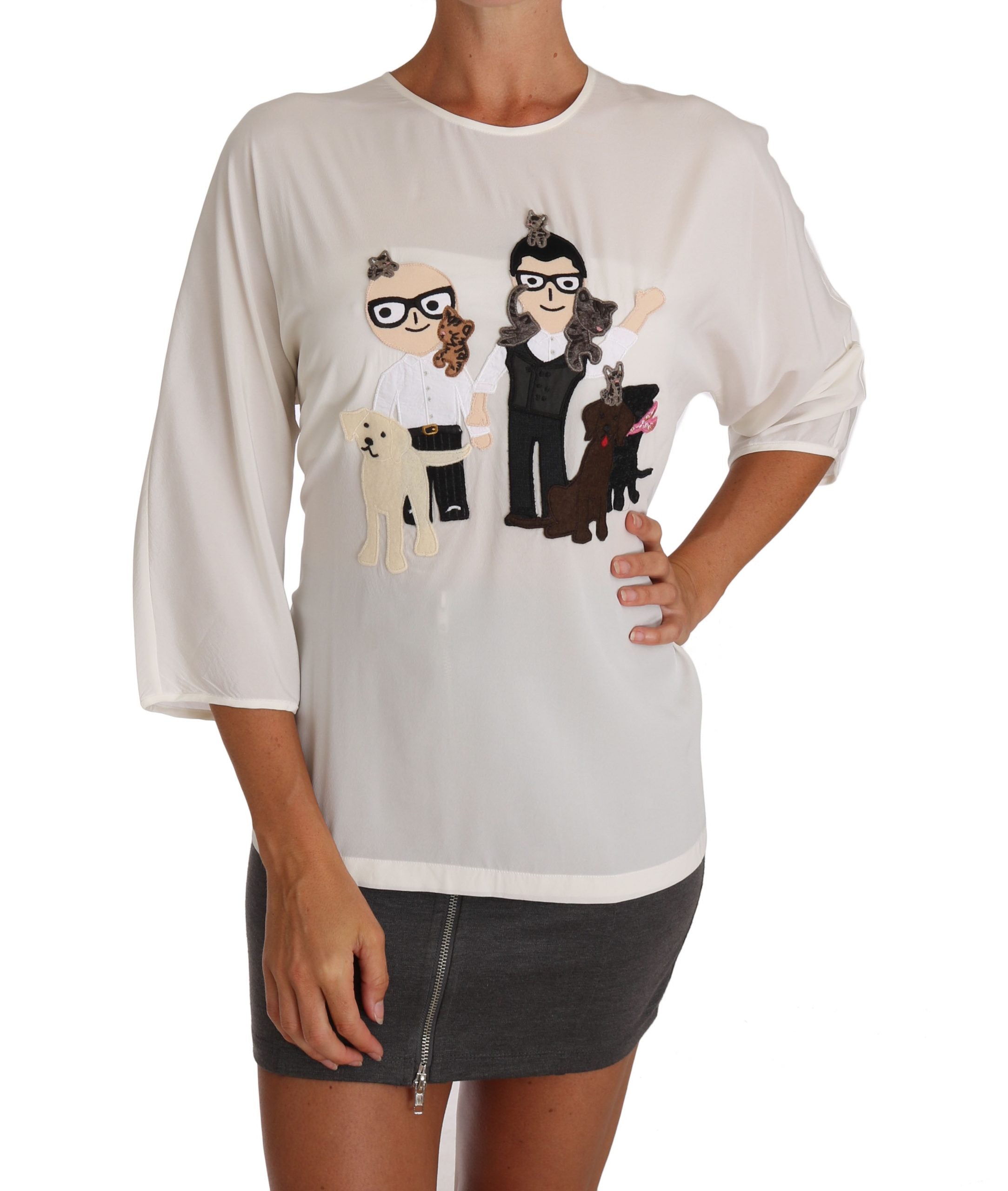White silk blouse T-shirt by Dolce & Gabbana with a relaxed fit and smooth fabric, shown on a plain background.