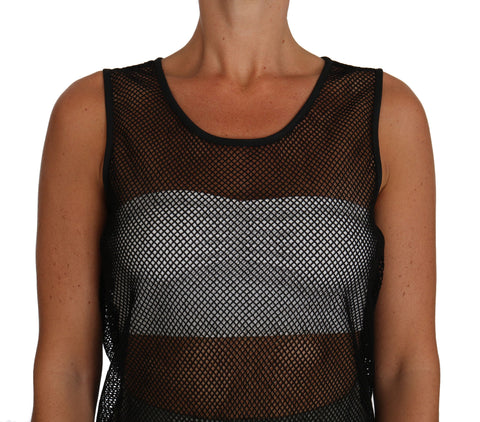 Black mesh transparent blouse T-shirt by Dolce & Gabbana featuring sheer fabric and a casual fit.