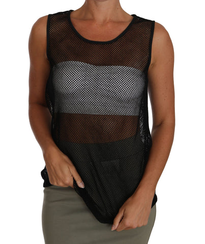 Black mesh transparent blouse T-shirt by Dolce & Gabbana, featuring see-through fabric and a relaxed fit.