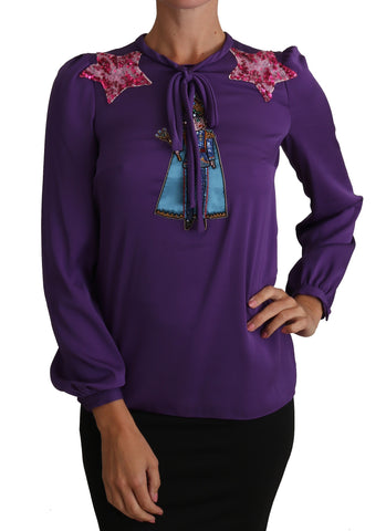 Dolce & Gabbana purple fairy tale embellished blouse, stylish top with intricate detailing and elegant design.