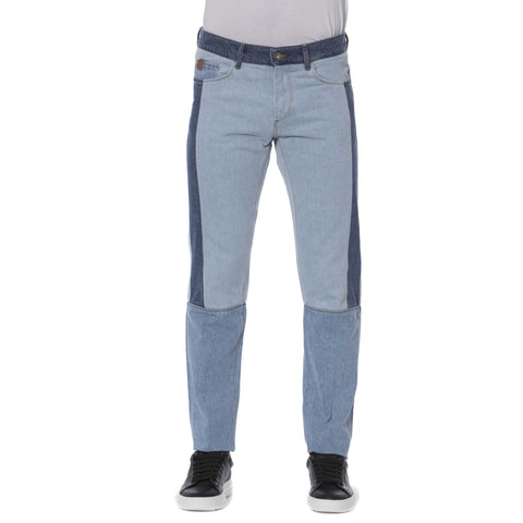 Steel blue Trussardi jeans with classic fit and subtle stitching, displayed on a neutral background.