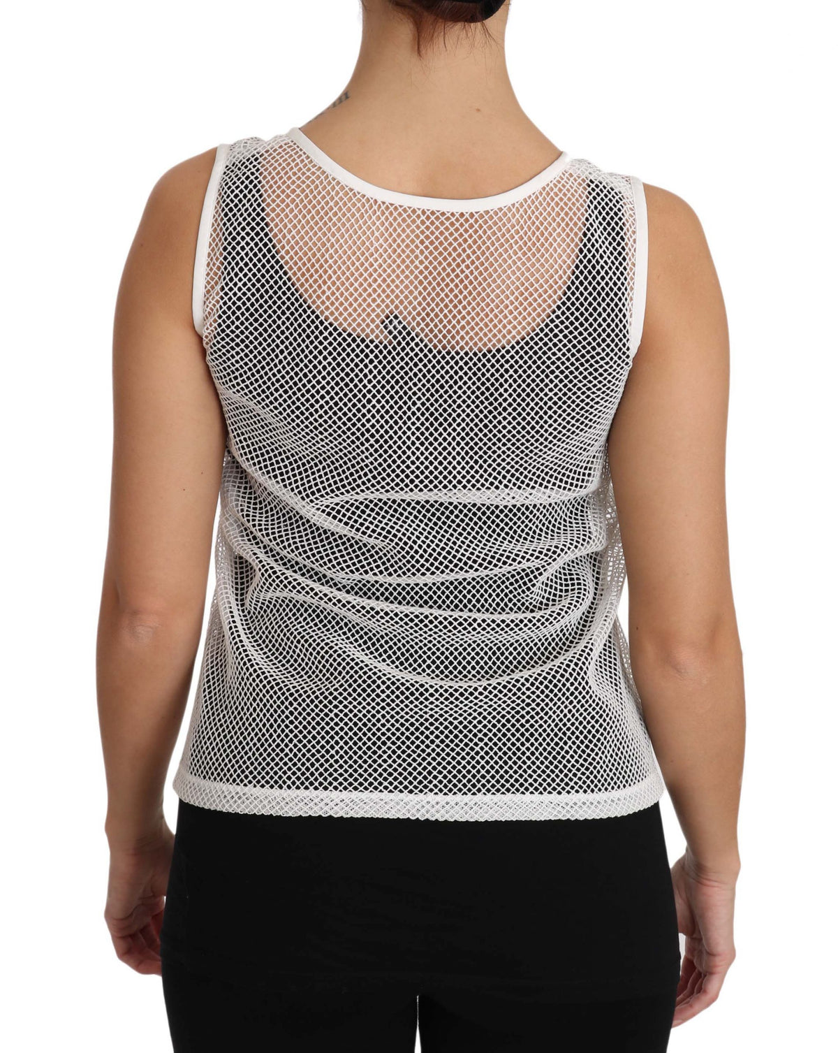White net transparent sleeveless tank top by Dolce & Gabbana, featuring a lightweight, see-through design.
