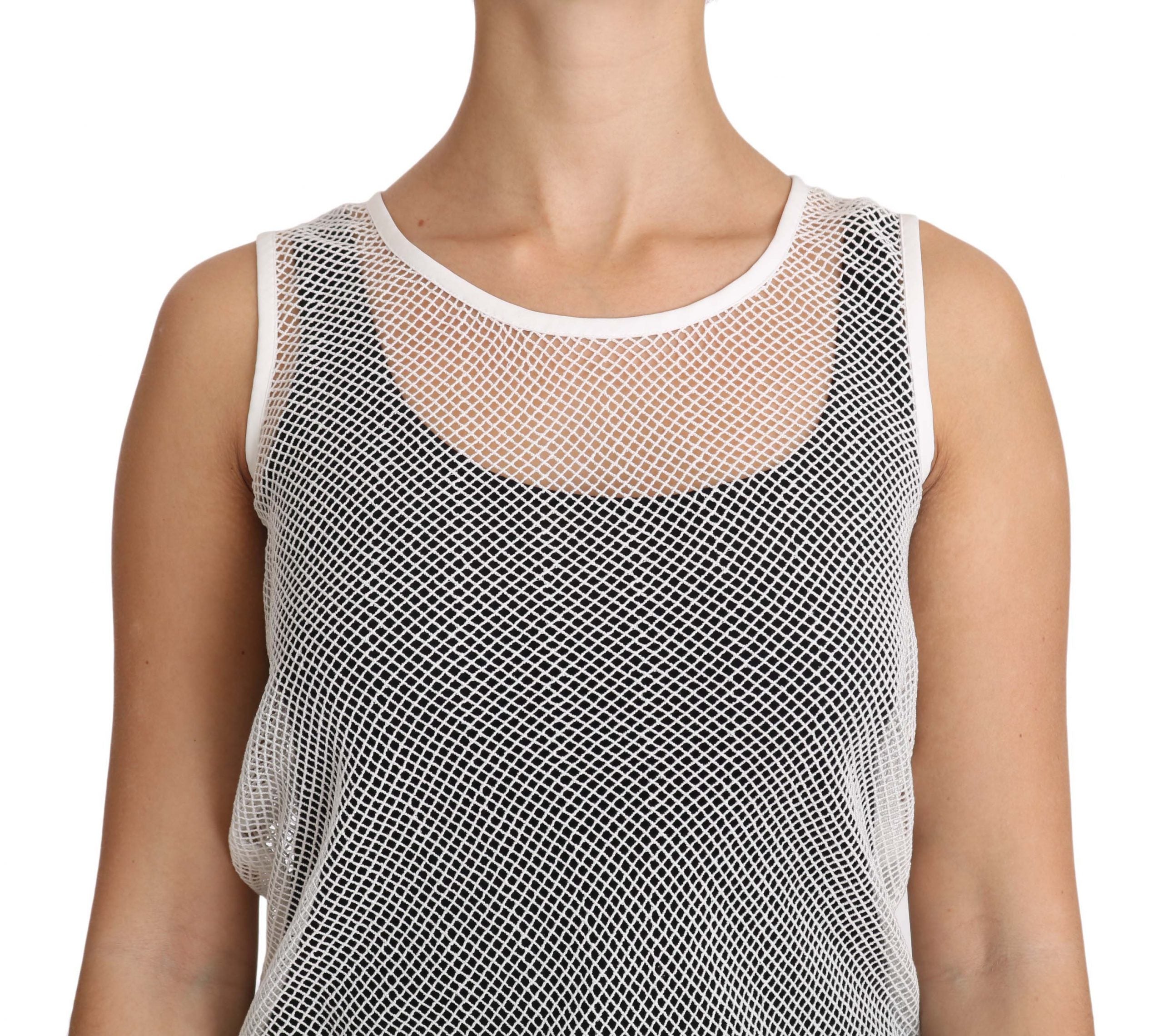 White net transparent sleeveless tank top by Dolce & Gabbana, lightweight and sheer with a stylish sleeveless design.