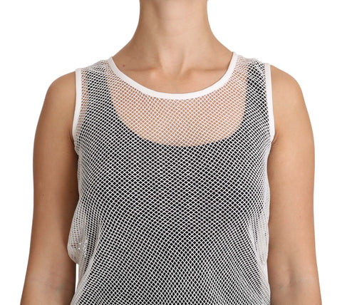 White net transparent sleeveless tank top by Dolce & Gabbana, lightweight and sheer with a stylish sleeveless design.