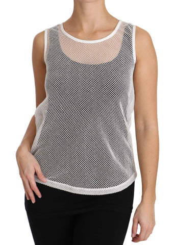 White net transparent sleeveless tank top by Dolce & Gabbana, featuring a lightweight, see-through fabric and sleeveless design.