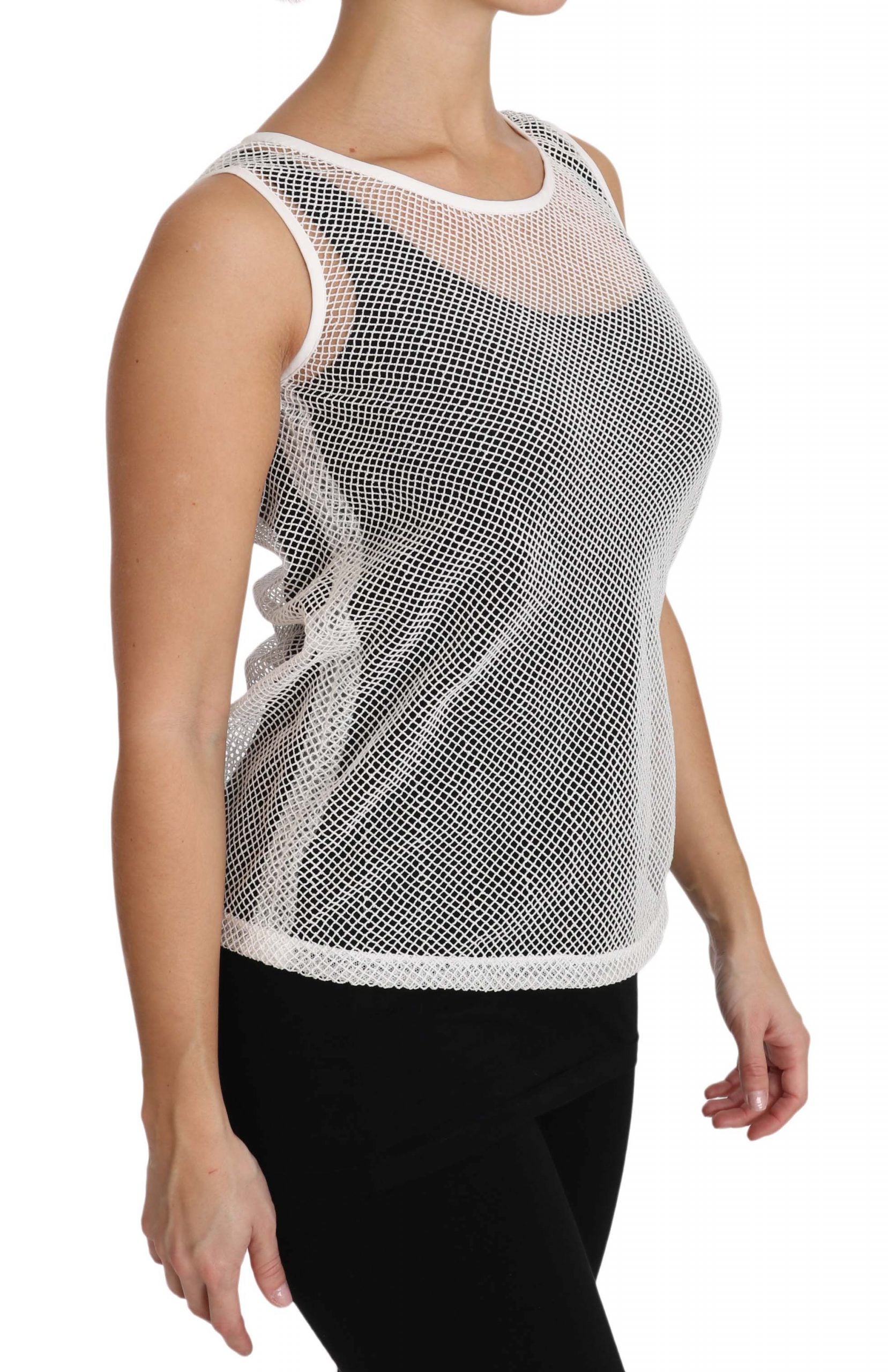White net transparent sleeveless tank top by Dolce & Gabbana with a lightweight, see-through design and sleeveless style.