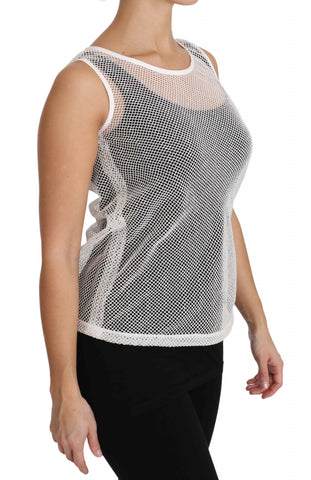 White net transparent sleeveless tank top by Dolce & Gabbana with a lightweight, see-through design and sleeveless style.
