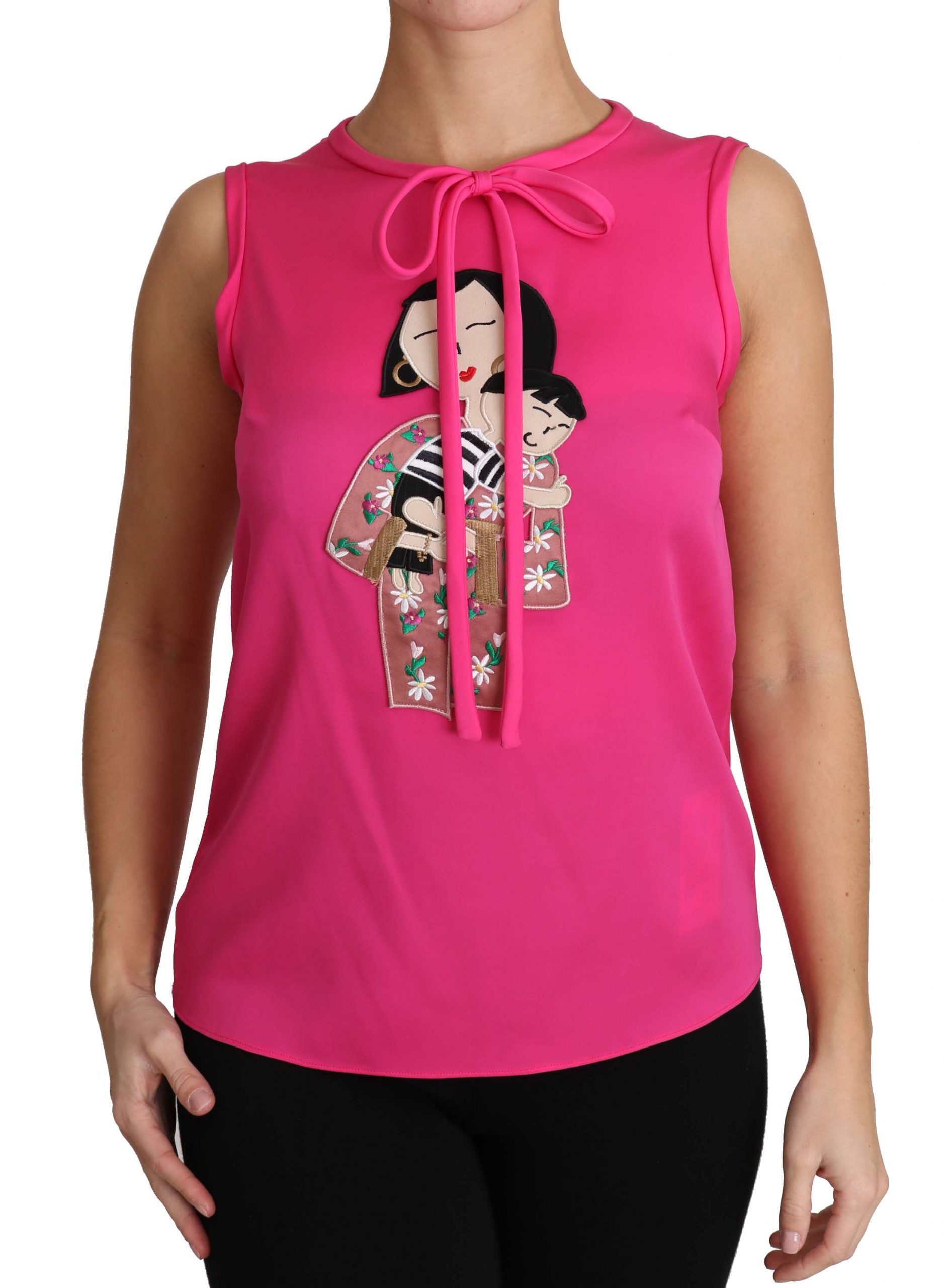 Pink silk family-themed mama blouse with tank top style by Dolce & Gabbana, featuring a soft, elegant design.
